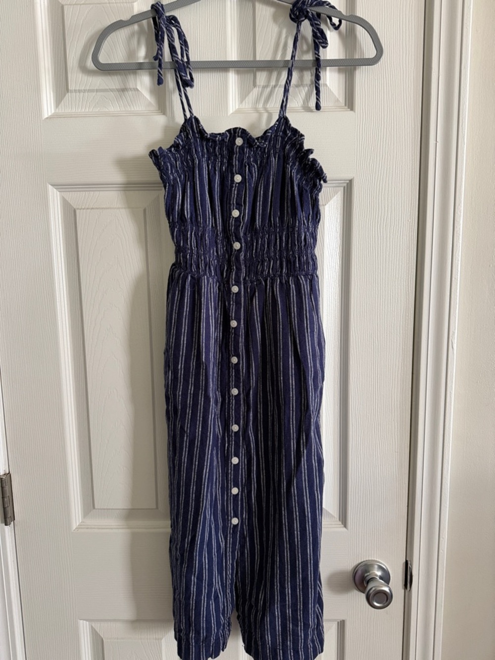 Universal Thread Navy and White Striped Button-Front Midi Dress